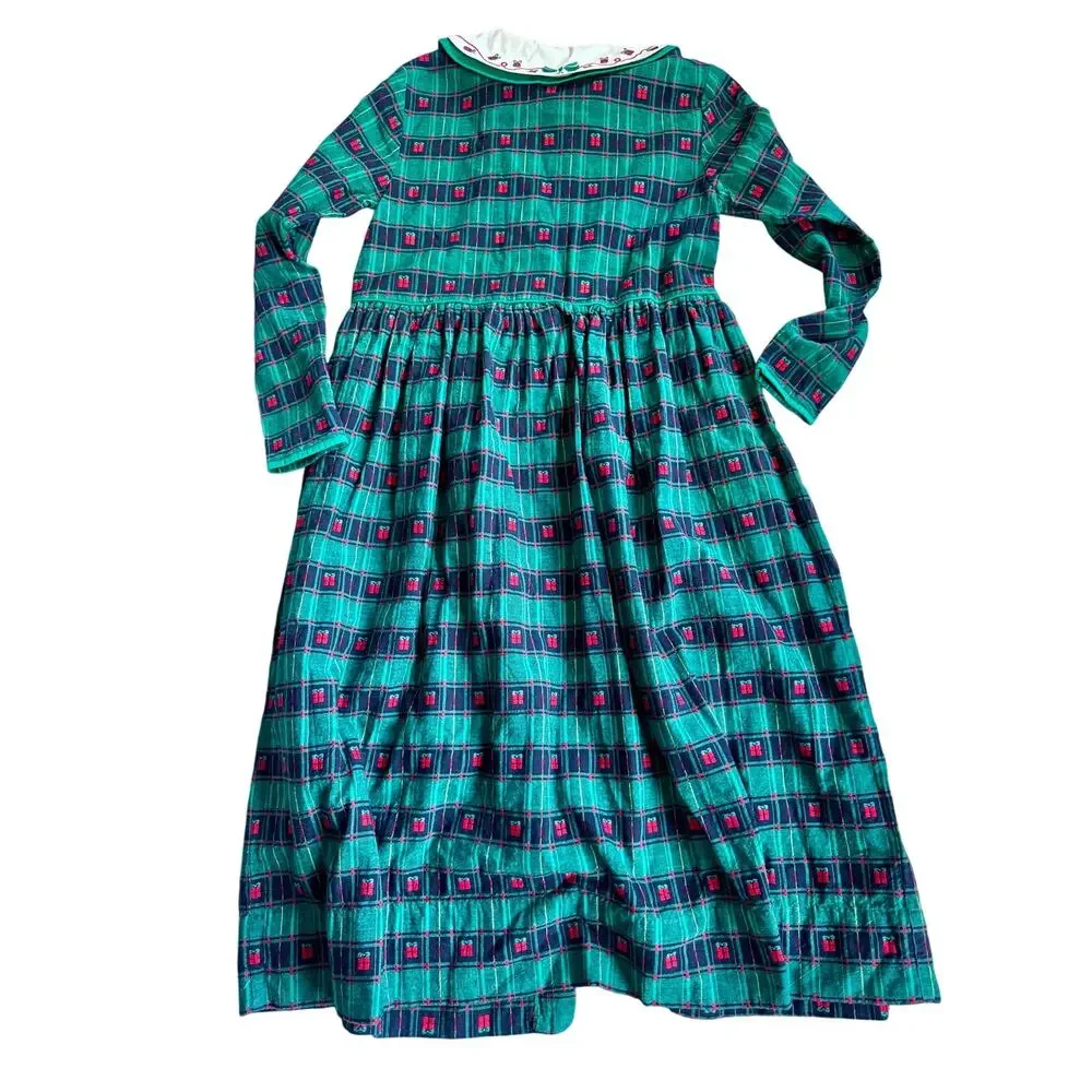 Vtg Copper Key Girl 14 Puritan Collar Christmas Gift Green Plaid Midi Dress